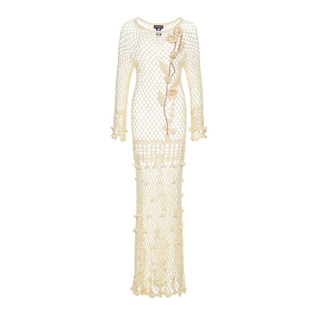 Long Sleeve Butter Yellow Vanilla Handmade Crochet Dress