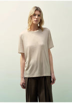 Soft Cloud 15.5mm cashmere loose and comfortable round neck versatile short-sleeved T-shirt for women