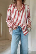 Long Sleeves Button Down Striped Blouse Shirt