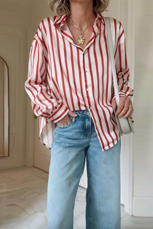Long Sleeves Button Down Striped Blouse Shirt