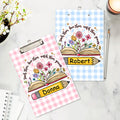 Portapapeles colgante personalizado con diseño de libro floral a cuadros con clip de perfil bajo y nombre Herramienta didáctica Regalo del Día del Maestro para profesores Educadores
