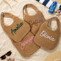 Personalizada Nombre Multicolor Crochet Raffia Bolsa Tote Vacaciones en la playa Despedida de soltera Cumpleaños Regalo para ella