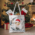 Gorro de Papá Noel personalizado Personaje de dibujos animados Luna creciente Bolsa de lona con nombre Uso diario Navidad Cumpleaños Regalo para mujer Niña