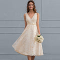 Bridal Wedding Dress Pink Sleeveless Short V-Neck A-line Lace