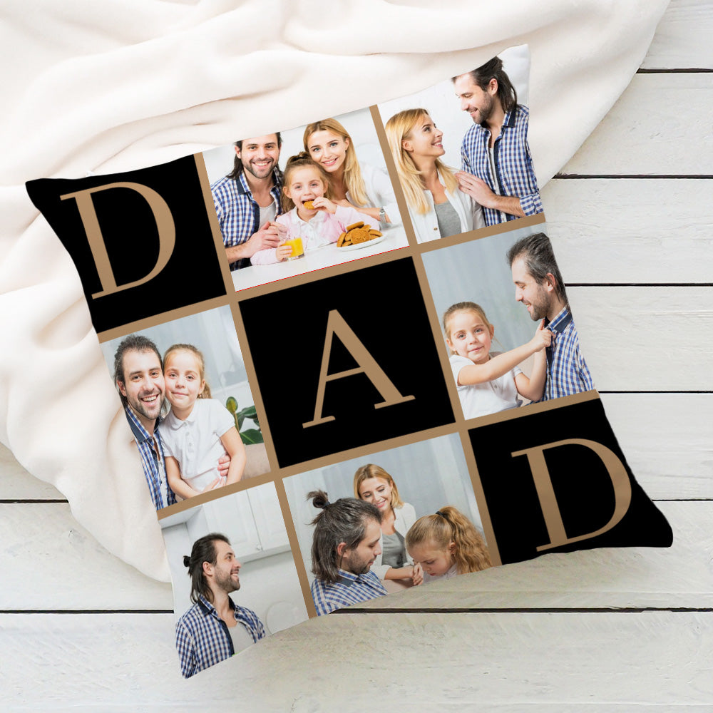 Papá Personalizado 6 Fotos Collage Multicolor Suave Funda de Almohada Decoración del Hogar Regalo del Día del Padre para Papá