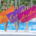 Toalla de playa de gran tamaño y secado rápido con nombre personalizada con diseño dorado brillante para mujeres amantes de la natación.