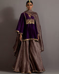 Aubergine Guccha Jaal Embroidered Short Kurta Sharara Set By KYNAH, Luxury Indian Fashion & Bridal Wear
