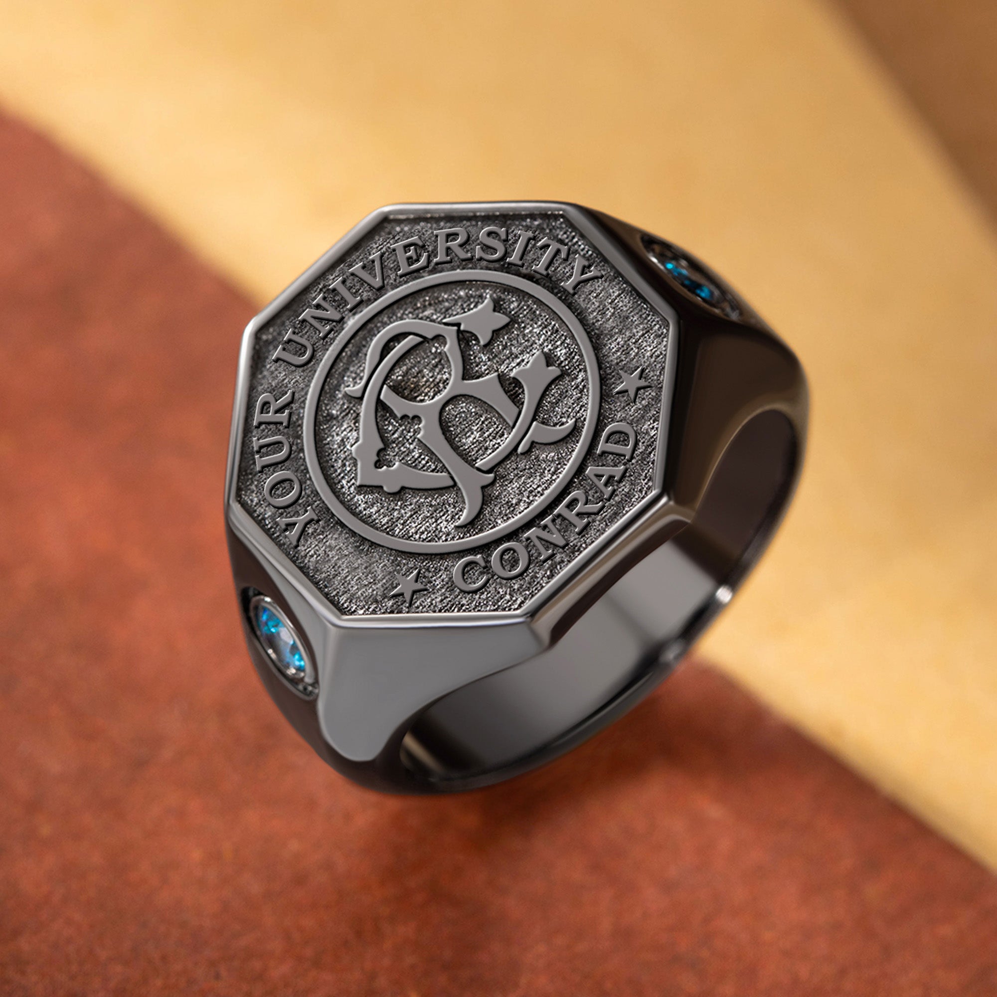 Personalizado Retro Monograma Birthstones Signet Ring con el nombre grabado y el nombre de la escuela Graduación Cumpleaños Regalo para Graduados Compañeros de clase