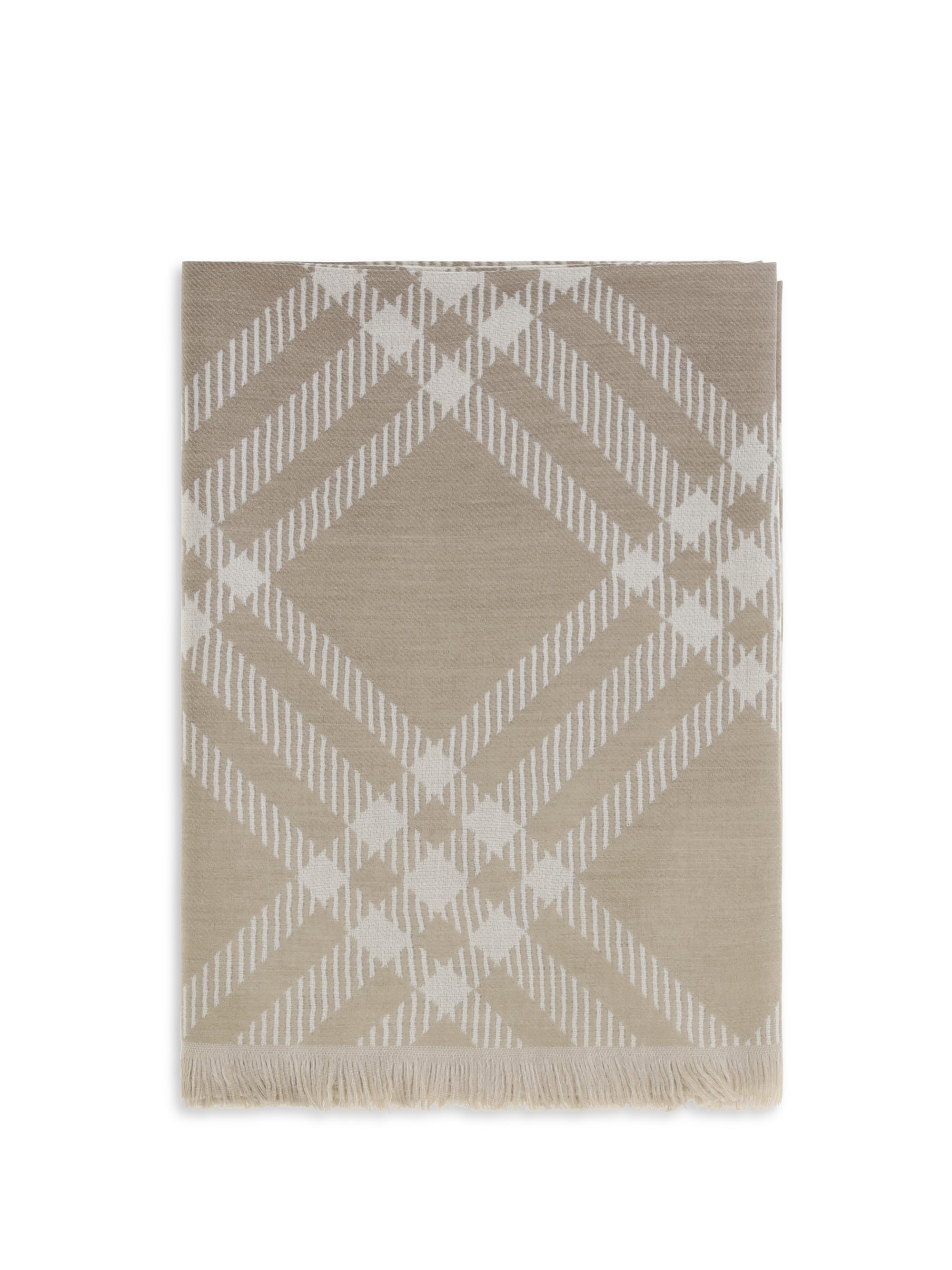Burberry Check Pattern Wool and Silk Scarf — Beige