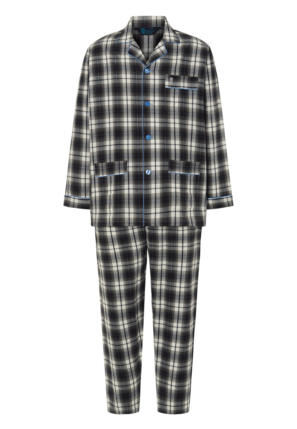 Pijama Hombre Invierno Solapa Algodón Franela Cuadros - Gris 2911_22