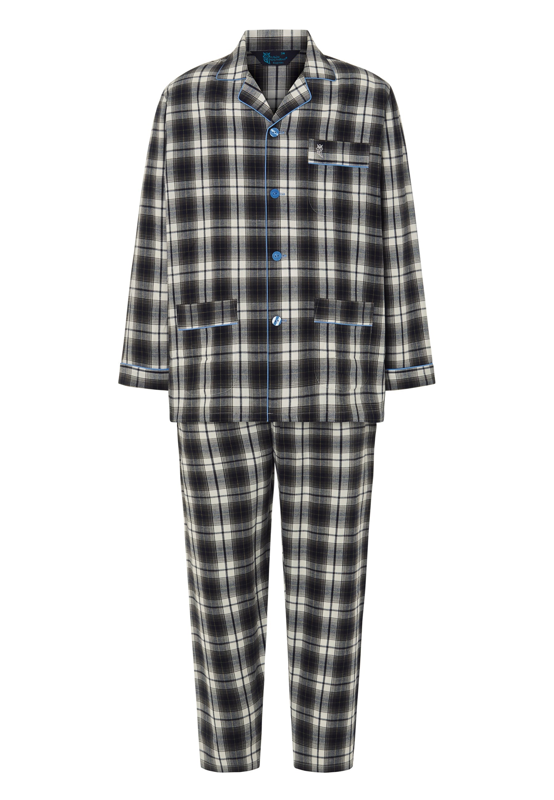 Pijama Hombre Invierno Solapa Algodón Franela Cuadros - Gris 2911_22
