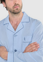Pijama Hombre Largo Solapa Algodón Popelín Rayas - Celeste 2912_30