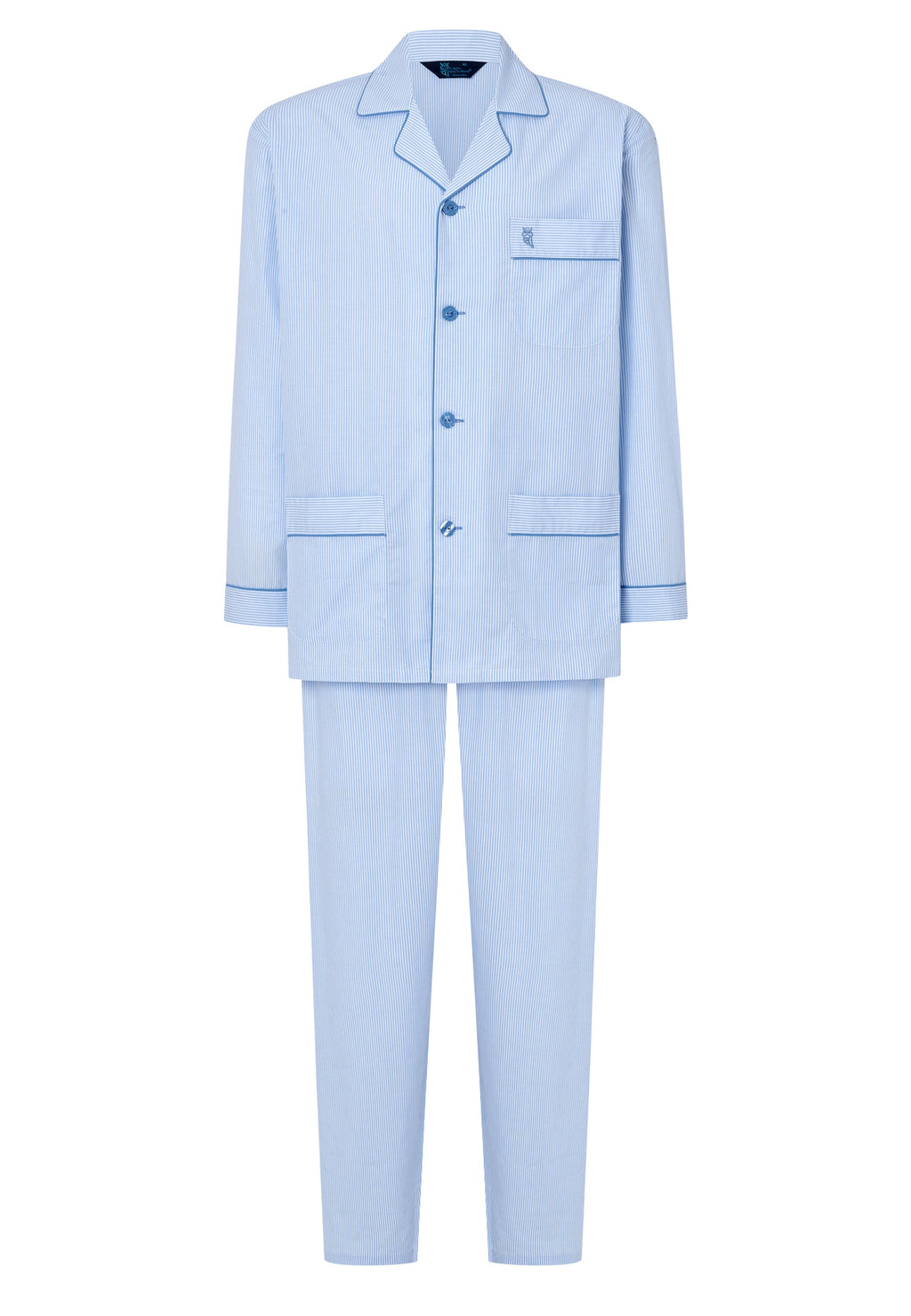 Pijama Hombre Largo Solapa Algodón Popelín Rayas - Celeste 2912_30