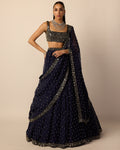 Deep Blue Single Drop Lehenga Set By KYNAH, Luxury Indian Fashion & Bridal Wear
