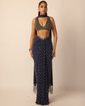 Deep Blue Single Drop Draped Skirt By KYNAH, Luxury Indian Fashion & Bridal Wear