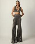 Metallic Grey Blouse Sharara Pant Set By KYNAH, Luxury Indian Fashion & Bridal Wear