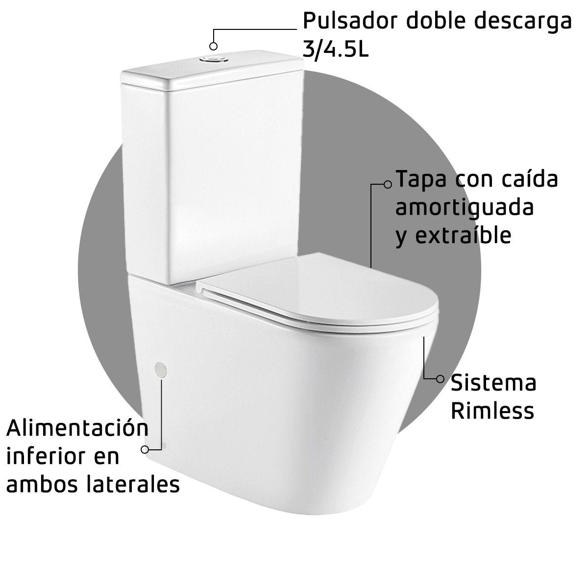 BATHME B009382 ELEGANCE Inodoro Rimless Completo Blanco