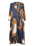 Kiton Abstract-Print Silk Maxi Dress — Navy