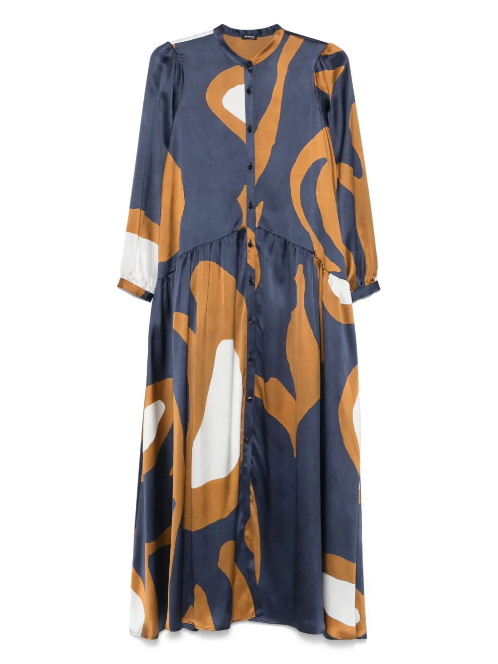 Kiton Abstract-Print Silk Maxi Dress — Navy