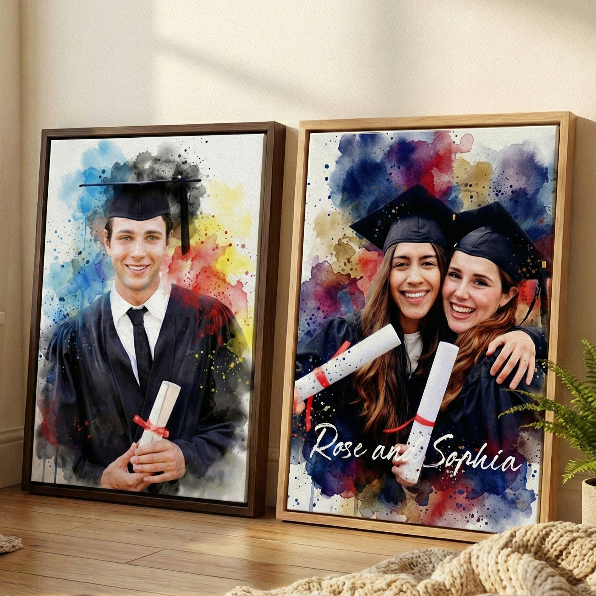 Acuarela Personalizada Graduación Foto Marco Flotante Impresiones en Lienzo con Nombre Sala de Estar Decoración del Hogar Graduación para Graduados