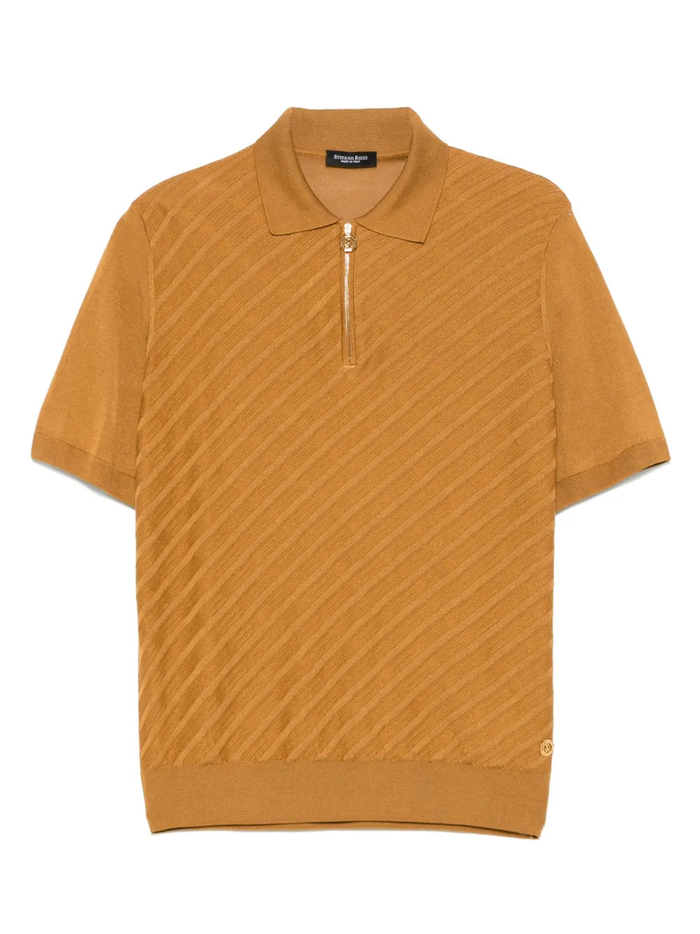 Stefano Ricci Diagonal-Striped Silk-Cotton Polo Shirt — Ochre