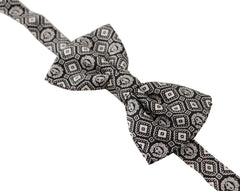 Men's Black White Silk Adjustable Neck Papillon Tie