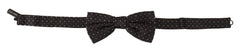 Men's Gray Polka Dot Silk Neck Papillon Tie Black