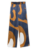 Kiton Abstract-Print Silk Trousers — Navy