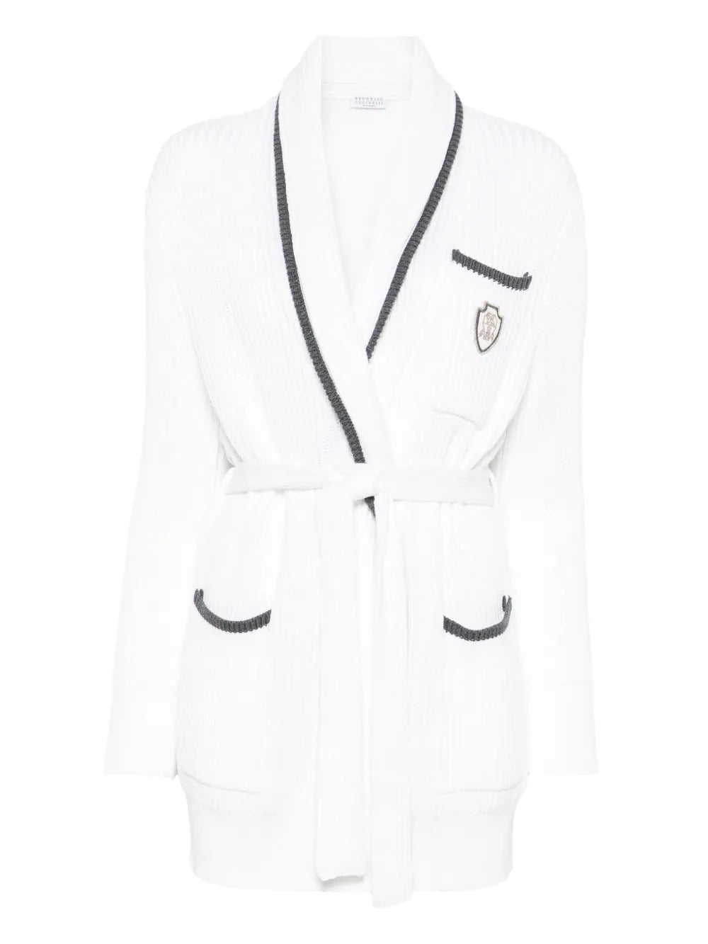Brunello Cucinelli Logo-Patch Cardigan — White