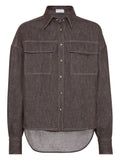 Brunello Cucinelli Contrast-Lining Shirt — Brown