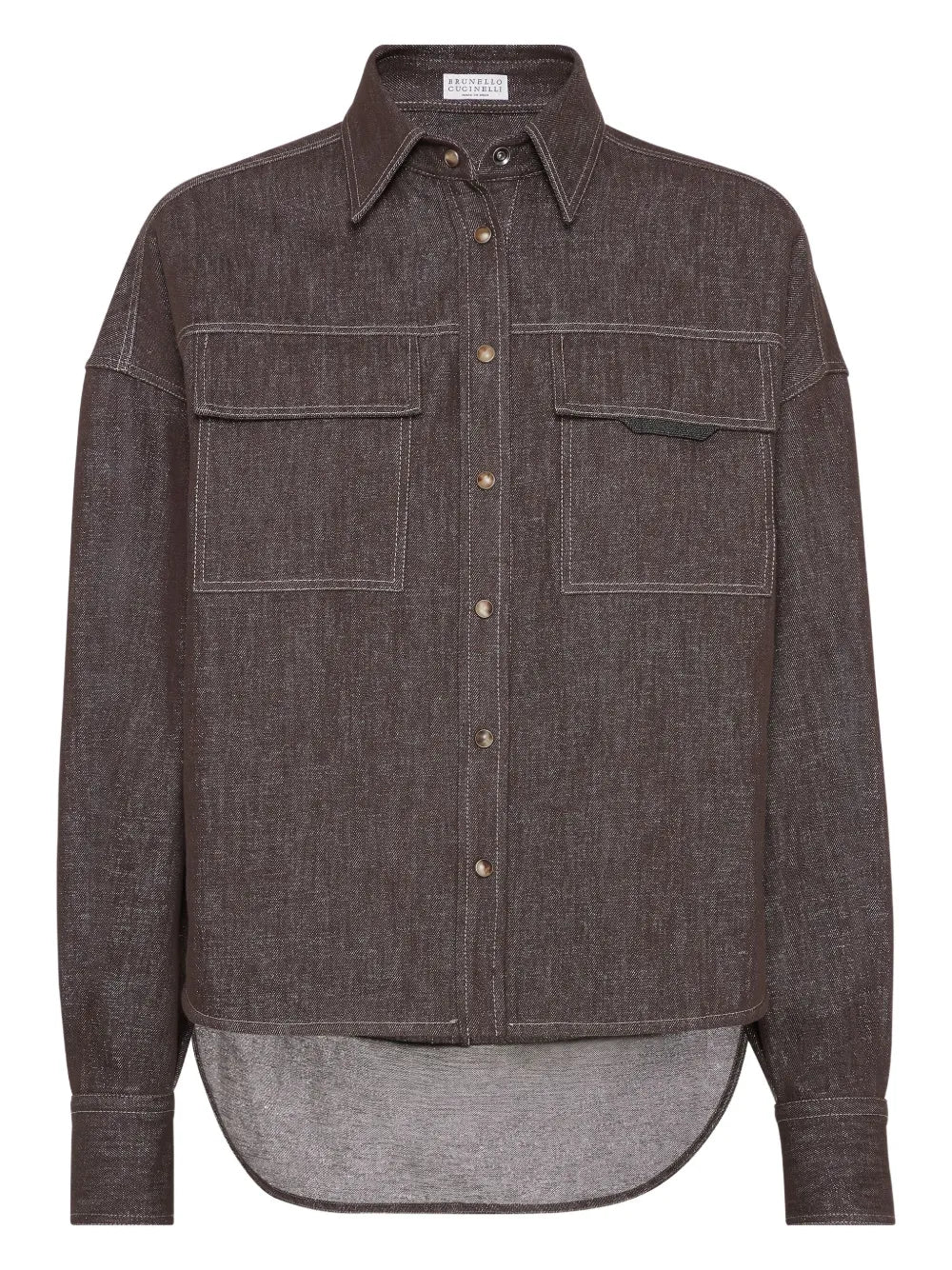 Brunello Cucinelli Contrast-Lining Shirt — Brown