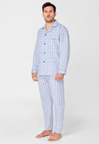 Pijama Hombre Largo Solapa Algodón Popelín Cuadros - Azul 2982_30