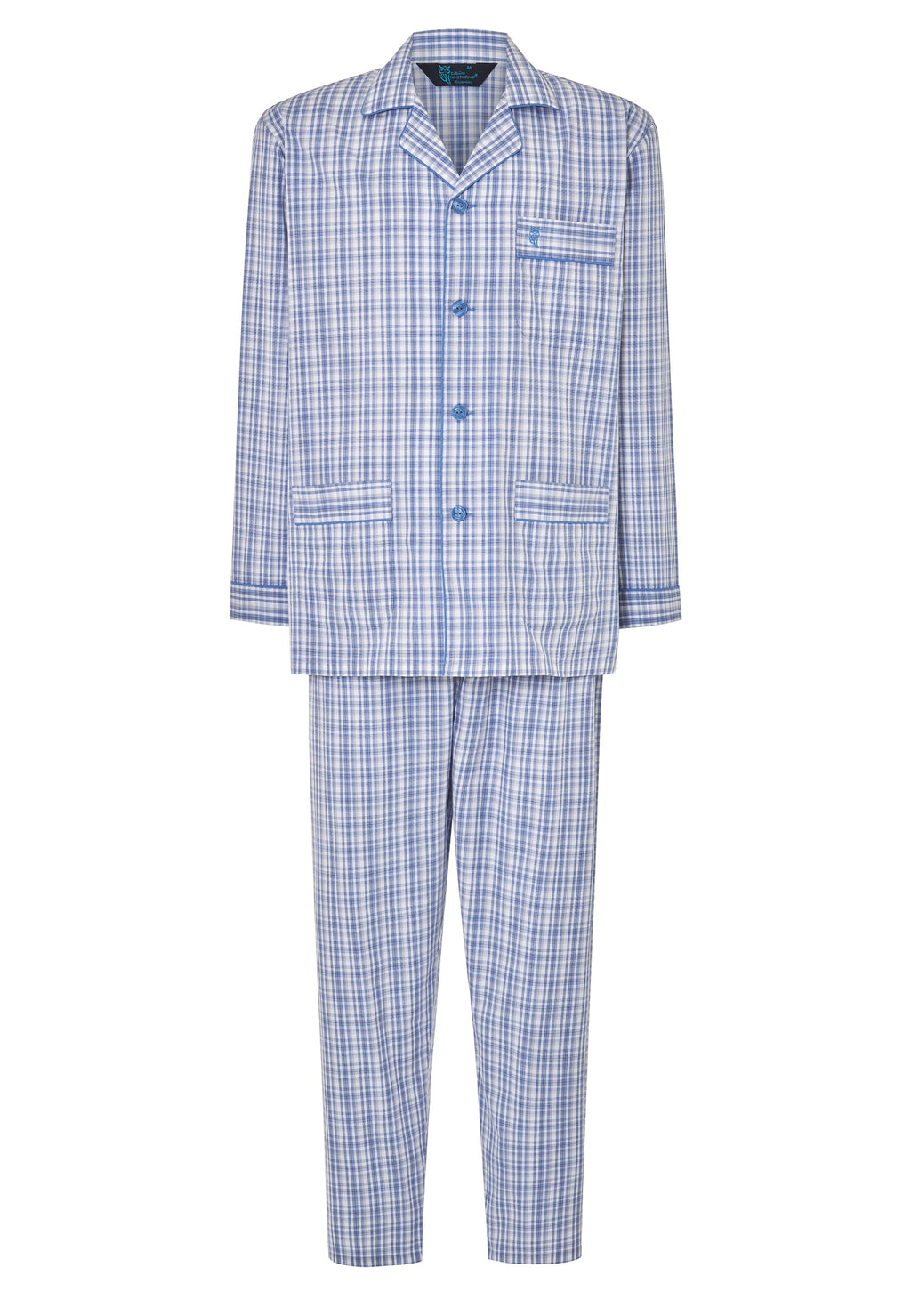Pijama Hombre Largo Solapa Algodón Popelín Cuadros - Azul 2982_30
