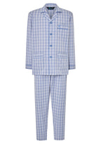 Pijama Hombre Largo Solapa Algodón Popelín Cuadros - Azul 2982_30