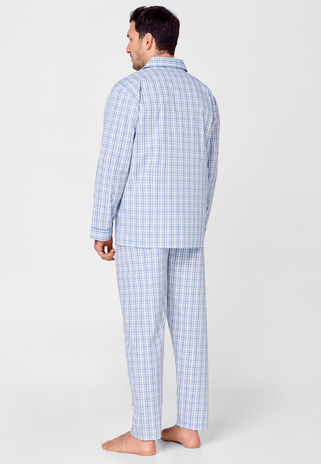 Pijama Hombre Largo Solapa Algodón Popelín Cuadros - Azul 2982_30
