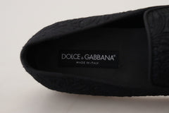 Men's Floral Jacquard Loafer Black Viscose Cotton Silk
