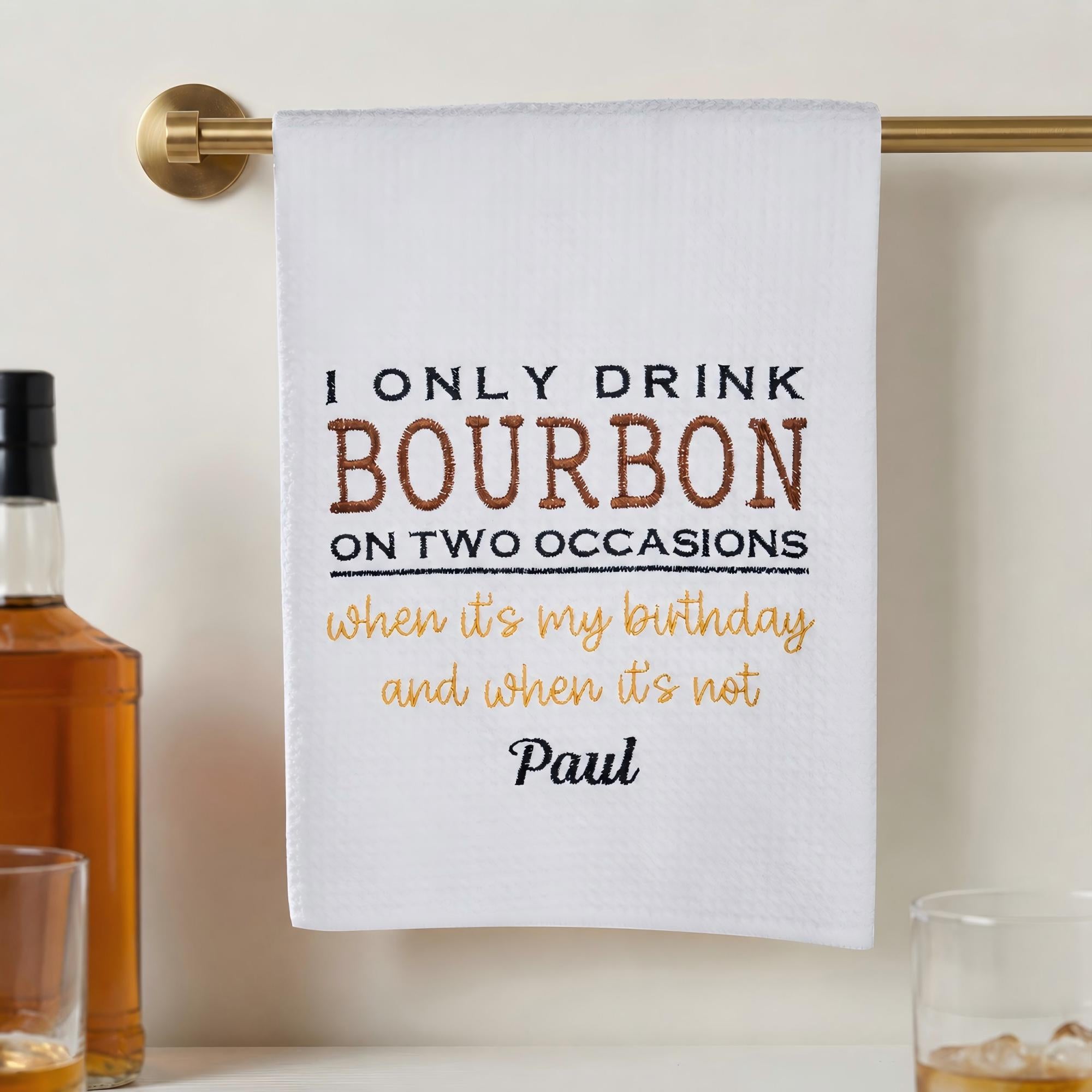 Toalla de cocina personalizada Bourbon Whiskey con nombre Decoración de cocina Día del Padre Cumpleaños Regalo para Padre Hombre