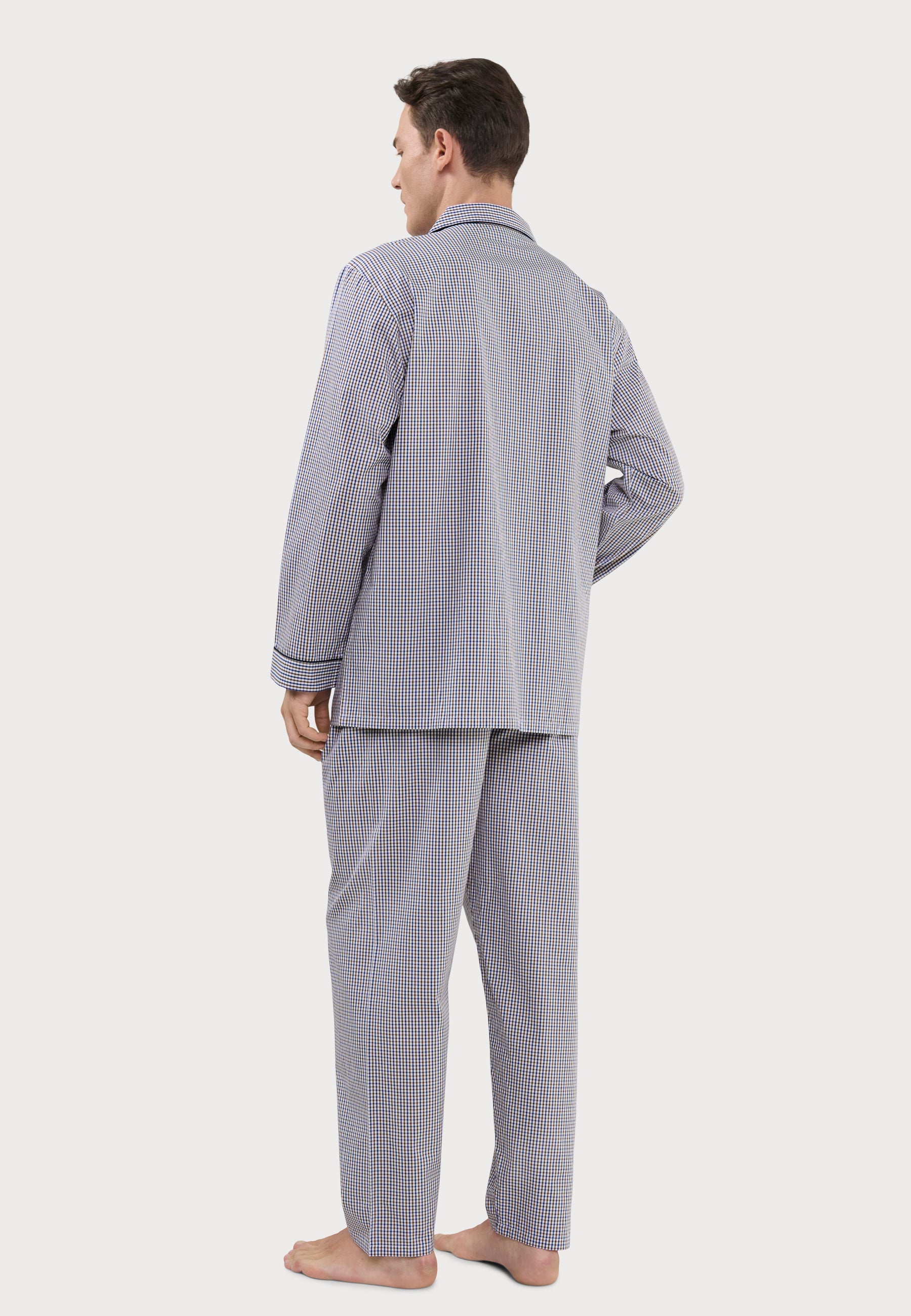 Pijama Hombre Largo Solapa Algodón Popelín Cuadros - Beige 2991_10