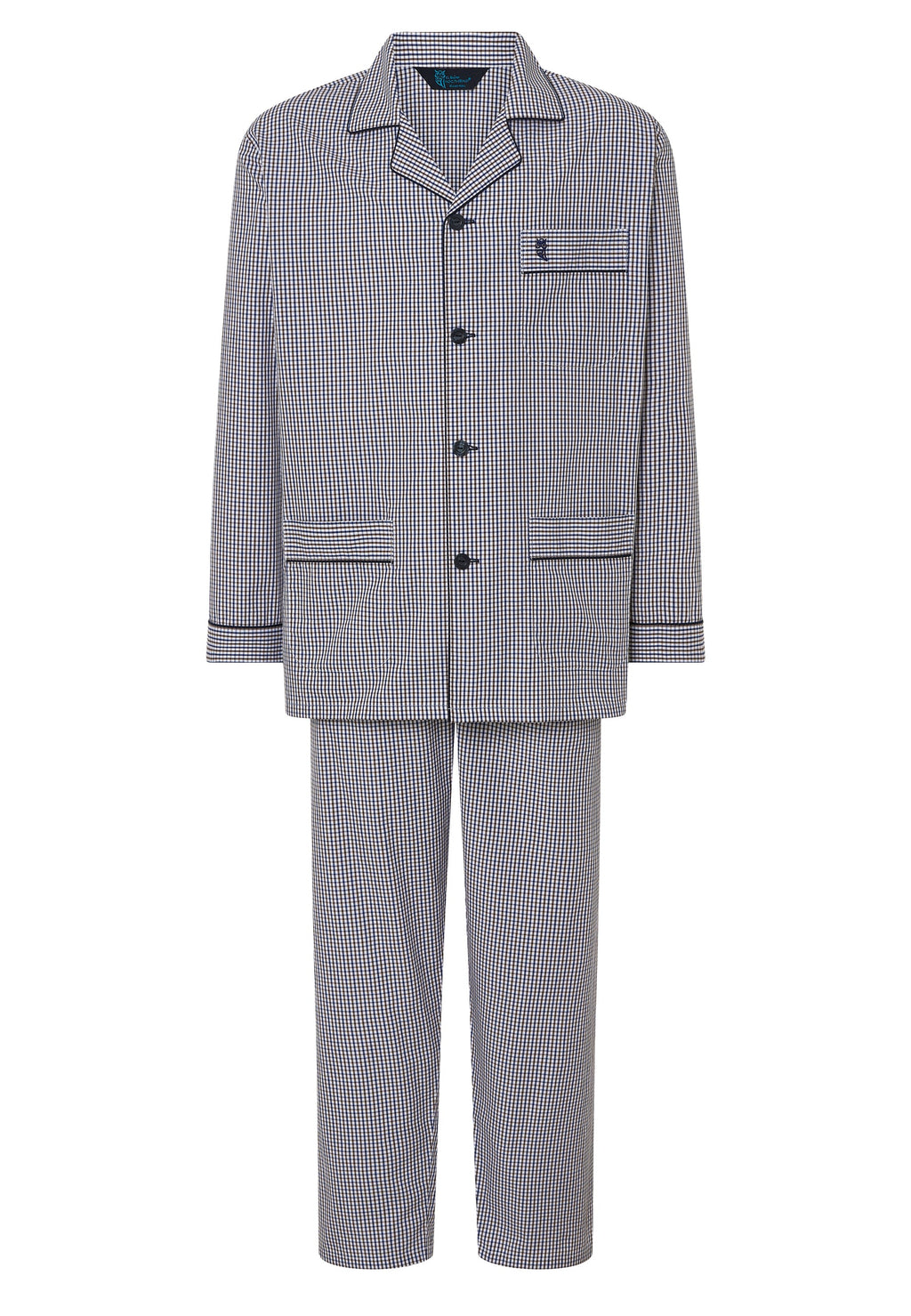 Pijama Hombre Largo Solapa Algodón Popelín Cuadros - Beige 2991_10