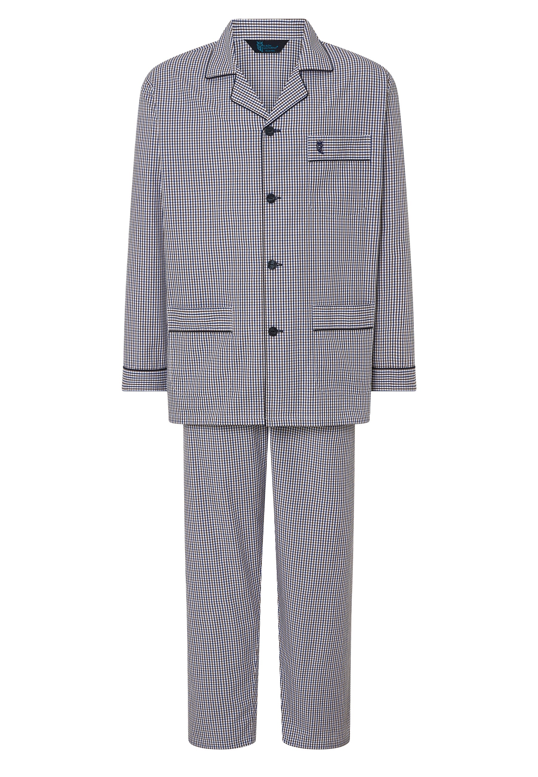 Pijama Hombre Largo Solapa Algodón Popelín Cuadros - Beige 2991_10