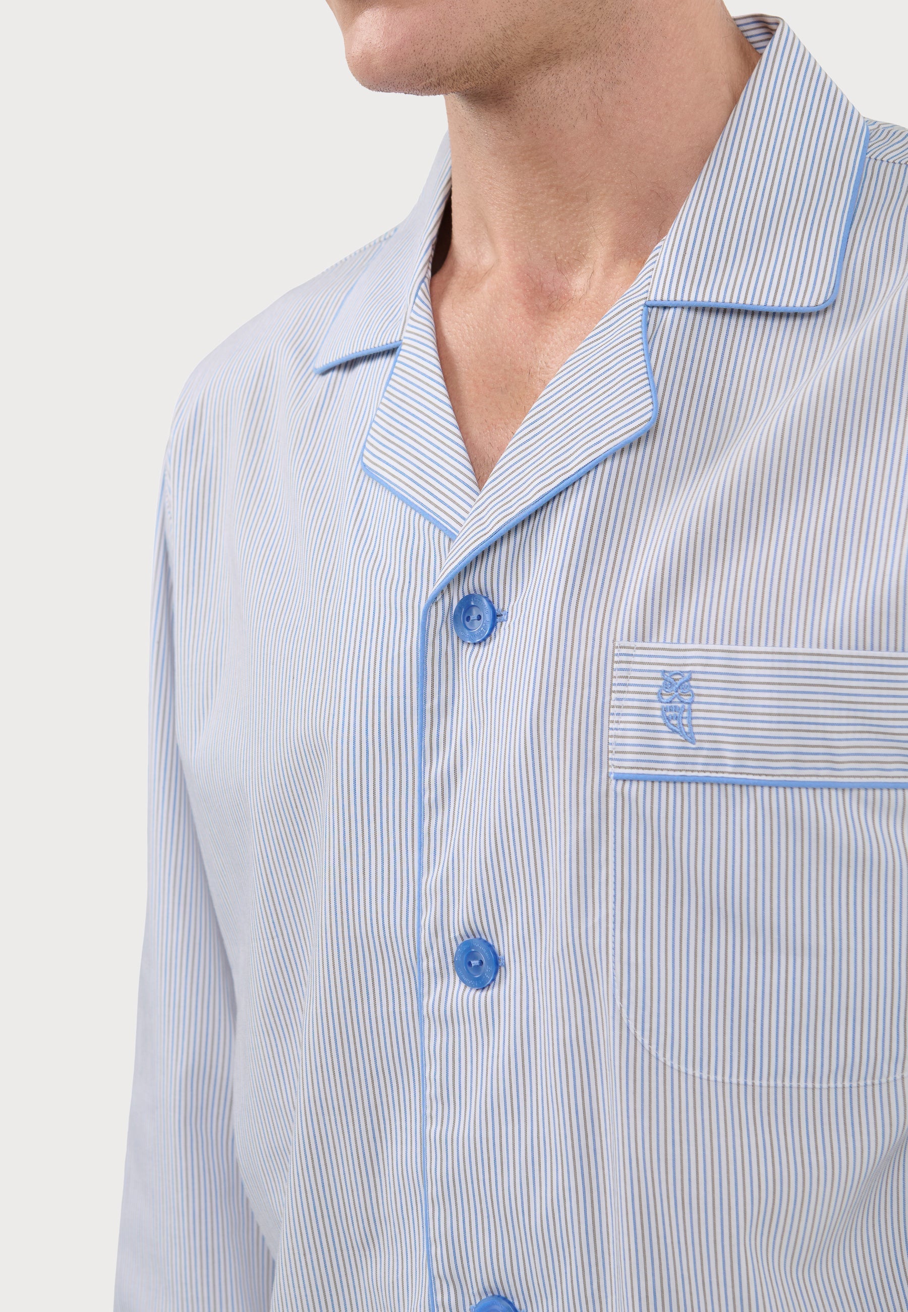 Pijama Hombre Largo Solapa Algodón Popelín Rayas - Beige 2992_10