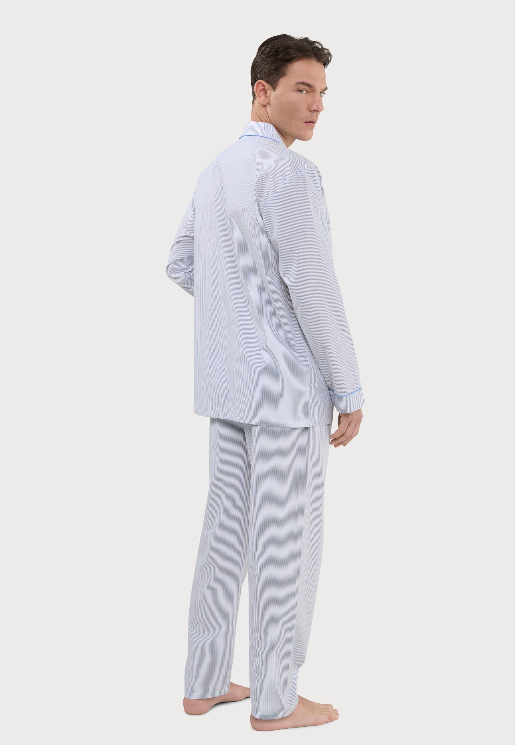 Pijama Hombre Largo Solapa Algodón Popelín Rayas - Beige 2992_10