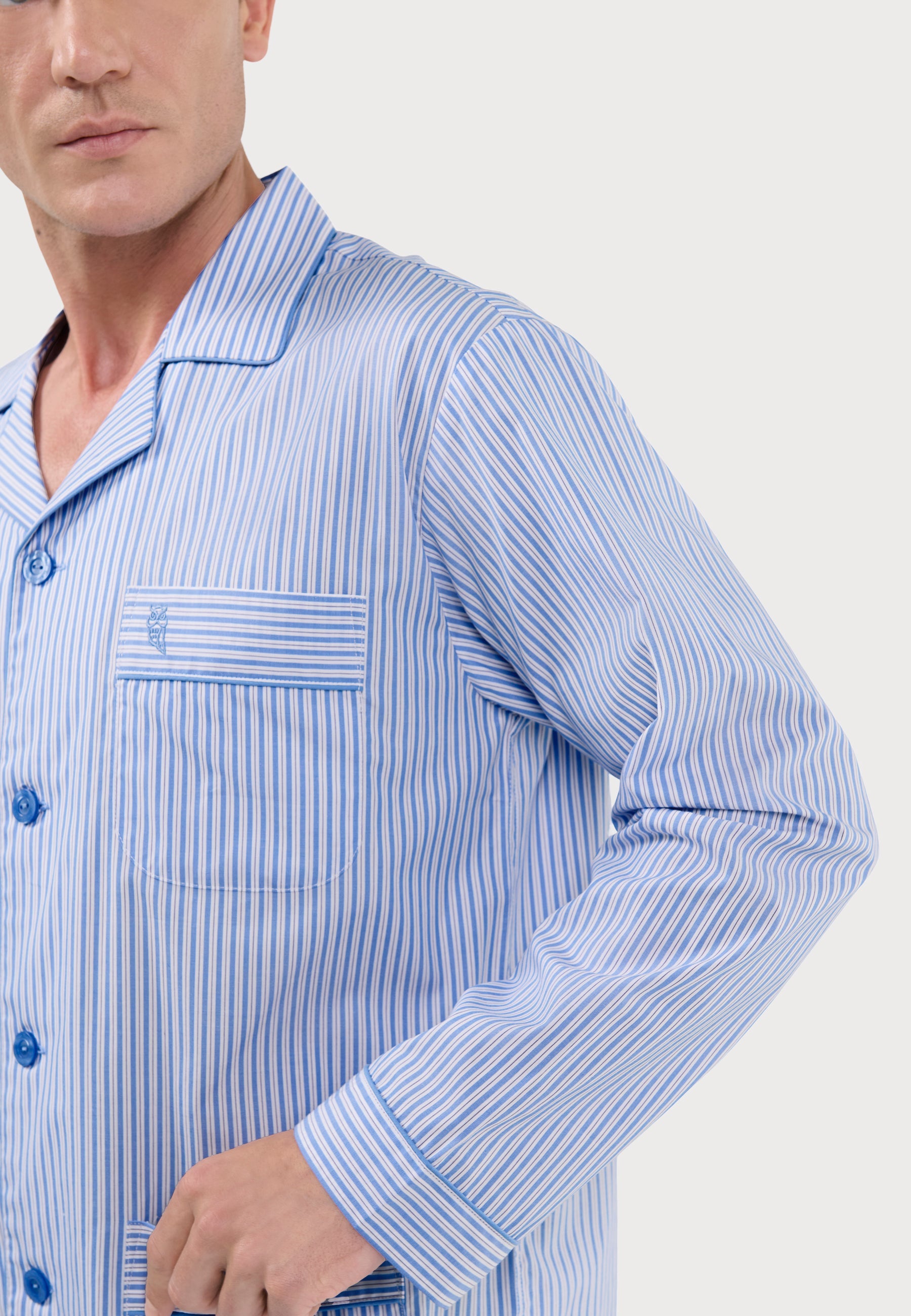 Pijama Hombre Largo Solapa Algodón Popelín Rayas - Azul 2993_36