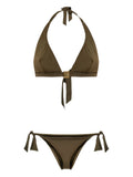 Balmain Triangle Halter Bikini Set — Olive Green