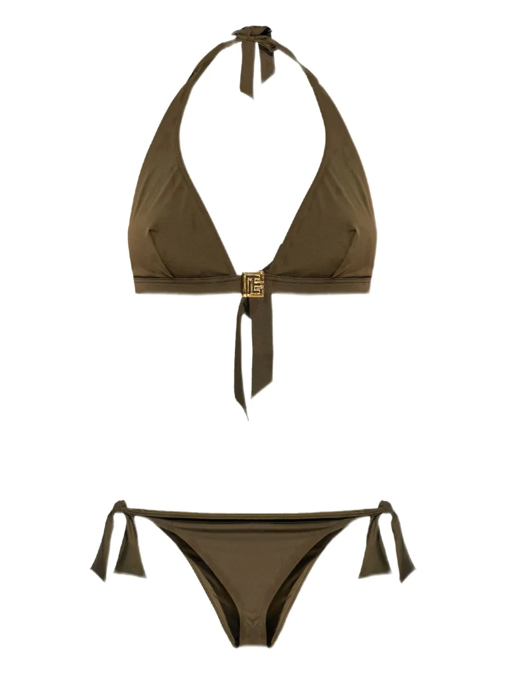 Balmain Triangle Halter Bikini Set — Olive Green