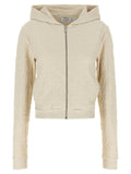 Off White Embossed Logo Jacquard Terry Hoodie — Cream