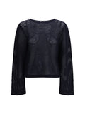 Allude Perforated Boatneck Sweater — Black