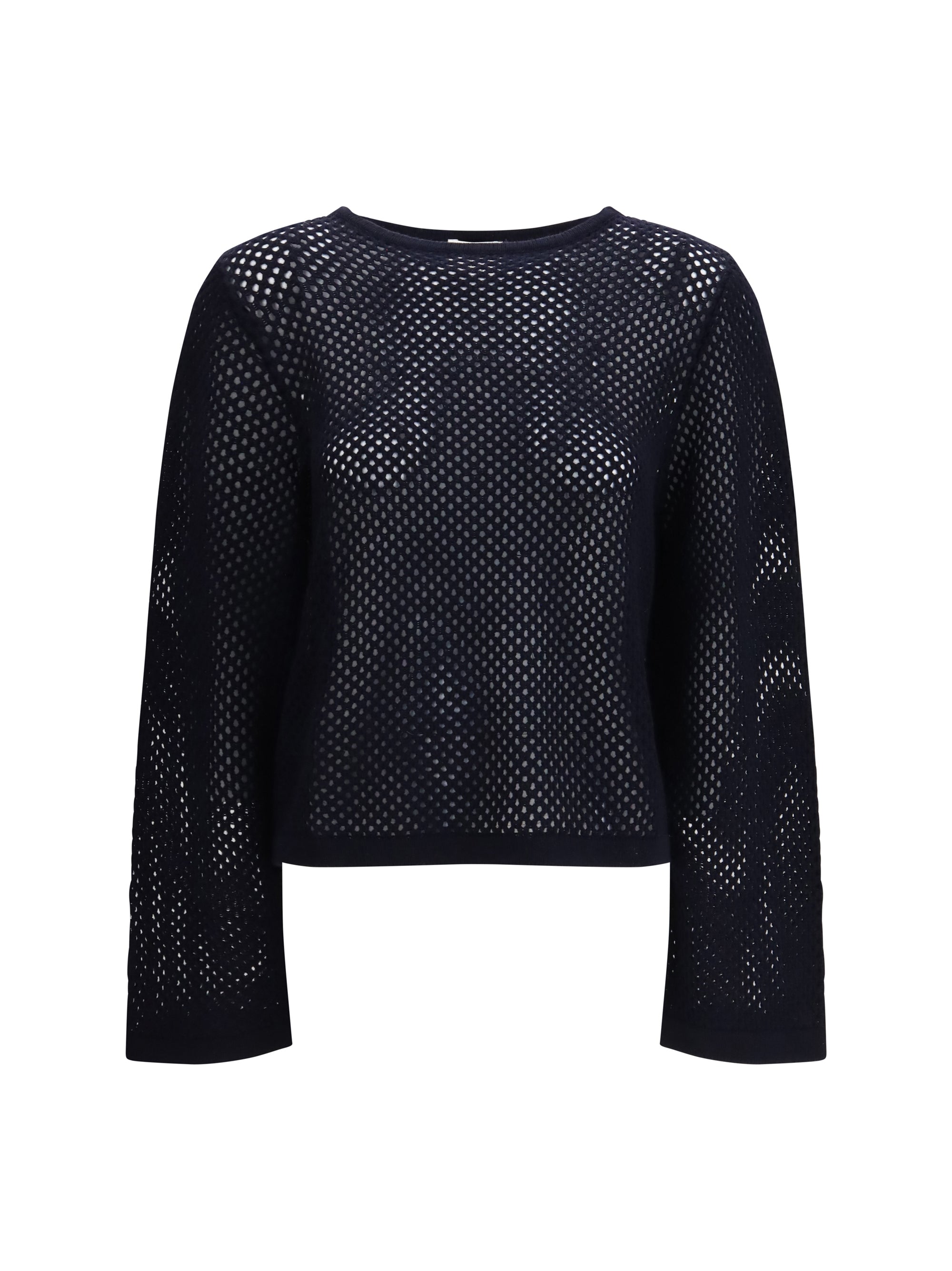 Allude Perforated Boatneck Sweater — Black