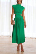 Solid Mockneck Cut Out Maxi A-line Swing Dress