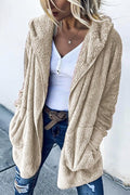 Open Front Hoodied Fuzzy Jacket Coat